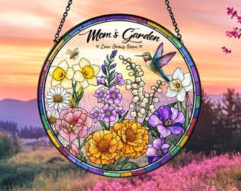 Custom Grandma Birth Flower Glass Suncatcher, Custom Family Birth Flowers Glass Art, Mother&#39;s Day Gift, Grandma Gift, Flower Gift For Mom