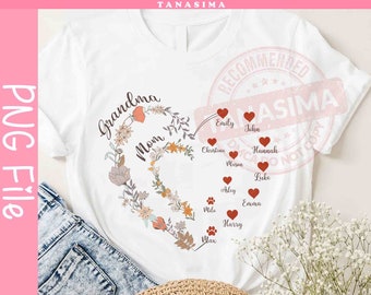 Personalize Heart Grandma Mom Shirt With Kid Names PNG File, Custom Mom Heart Png, Custom Mothers Day Png, Grandma Png, Digital Download