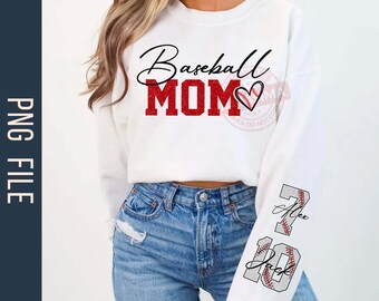 PNG personalizzato per la mamma del baseball, Png con finti glitter, Nomi personalizzati dei bambini sulla manica Png, Png del giocatore di baseball, Png della stagione di baseball, Download digitale