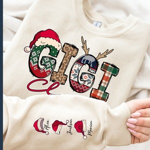 Personalized Gigi Claus PNG, Custom Christmas Grandma Claus Png, Christmas Hats On Sleeve Png, Merry Christmas Png, Sublimation Printing