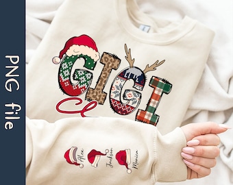 Personalized Gigi Claus PNG, Custom Christmas Grandma Claus Png, Christmas Hats On Sleeve Png, Merry Christmas Png, Sublimation Printing