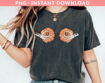 Pumpkin Boob PNG File, Funny Halloween Png, Skeleton Hands Png, Pumpkin Png, Boobies Png, Spooky Season Png, Sublimation Printing