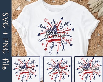 Personalized 4th Of July Grandma SVG PNG File, Star Firework Svg, Patriotic Grandma with Kid Names Svg, American Flag Svg, Digital Download