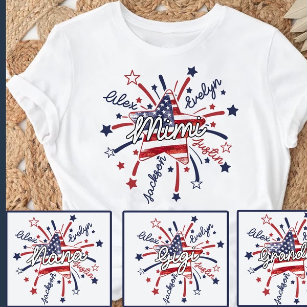 Personalized 4th Of July Grandma SVG PNG File, Star Firework Svg, Patriotic Grandma with Kid Names Svg, American Flag Svg, Digital Download