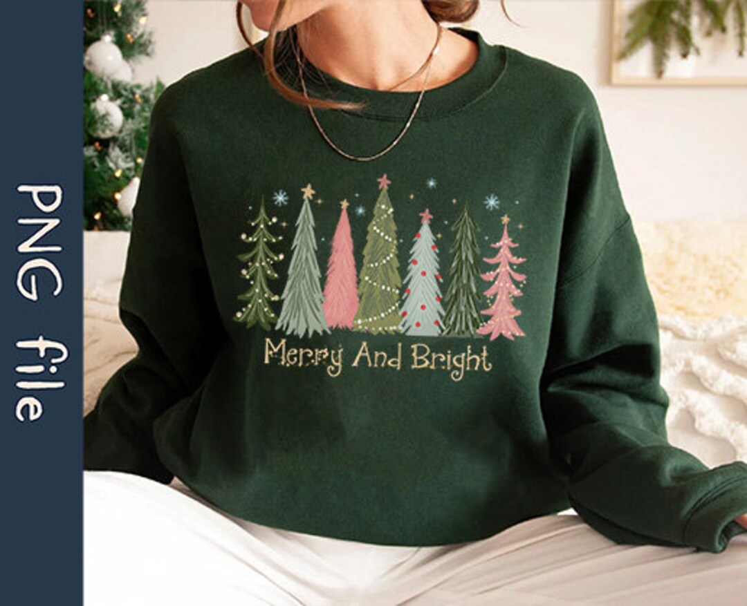 Christmas Trees PNG, Merry and Bright Png, Merry Christmas Png, Cute