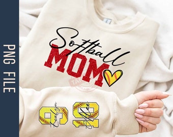 Personalized Softball Mom PNG, Faux Glitter Png, Custom Kids Names On Sleeve Png, Softball Player Png, Softball Season Png, Digital Download