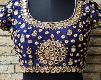 Custom Hand Embroidered Blouse, South Indian Wedding, Mirror Work