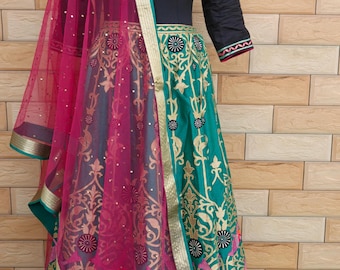 Designer Chanderi Banarasi Lehenga Chunni Set, Abhishek Gupta, Bust 38