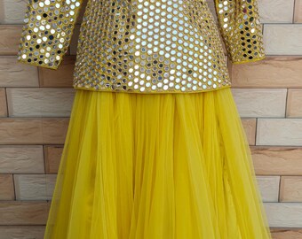 Custom Hand Embroidered Mirror Work Blouse Skirt Set