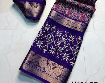 Handloom Chanderi Silk Saree, Kalamkari Floral Zari Border, Wedding SareeBlouse
