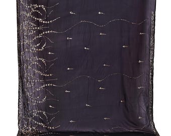 Black Mukesh Pure handwork Crepe wedding gift Saree