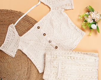 Handmade Crocheted Set | Crop Top & Pants | Boho Summer Outfit | Festival Wear | Gift for Her