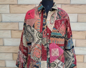 Rave patchwork Embellished  Jacket Neutral Festival Clothing Gift Hand embroidery Kantha Jacket.
