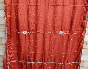 Orange Japanese silk embellished saree: wedding wear anniversary saree