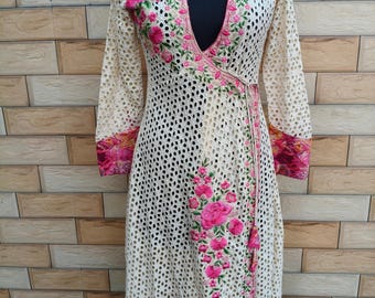 Handmade Crocheted Cross Stitch Crop Top | Boho Set