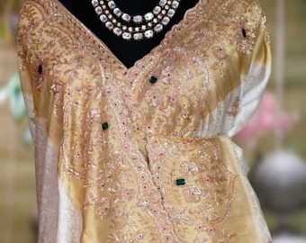 Hand beaded cut dana work pure gold brocade embellished Saree: party heavy Wedding Saree