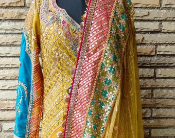 Hand Embroidered Tulle Kurta Set, Gotta Patti Peacock Motifs, Wedding Dress