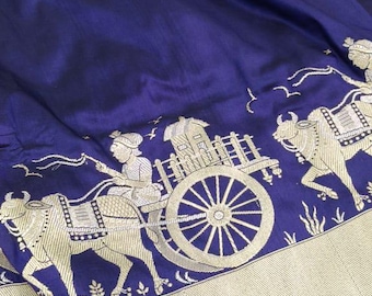 Handloom Katan Silk Saree, Wedding Zari, Banarasi Meenakari Muniya Border