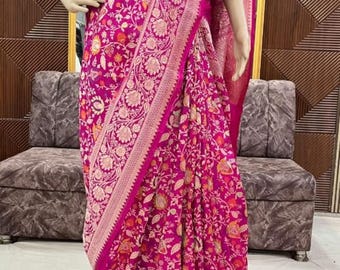 Handloom Mashru Katan Silk Saree, Banarasi Zari Weave