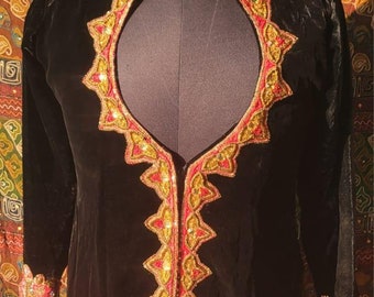 Luxurious Handcrafted Vintage Zardozi Velvet Gilet, Magnificent Beaded Embroidery Jacket Traditional Ethnic Waistcoat Masterpiece