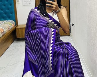 Modal Silk Saree, Abstract Kalamkari Handloom, Wedding Tassels