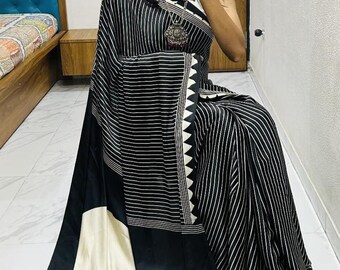 Modal Silk Wedding Saree, Abstract Kalamkari Print, Handloom Saree