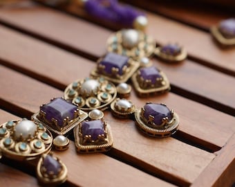 Handmade Sabyasachi Inspired Necklace Set, 18k Gold Polish, Bridal Jewelry