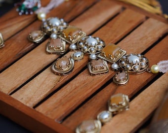 Sabyasachi Inspired Necklace Set, Gold Plated Stone Jewelry, Bridal Haldi