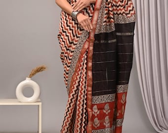 Handloom Maheshwari Silk Cotton Saree, Kalamkari Floral Print