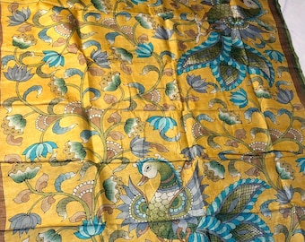 Handloom Tussar Silk Saree, Pen Kalamkari Block Print, Silk Mark Certified