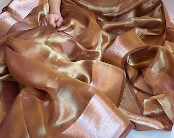 Captivating Certified Banarasi Kora Tissue Silk Saree, Glamorous Bollywood Brocade Zari Sari Trousseau