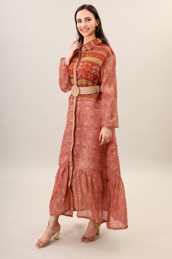 Printed Silk Boho Maxi Dress, Handmade Psychedelic Clothing