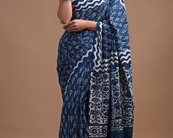 Purple Batik Print Saree | White Geometric Boho Motif | Minimalist Cotton Everyday Sari
