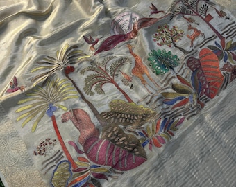 Handloom Tussar Silk Saree, Pen Kalamkari Block Print, Silk Mark Certified