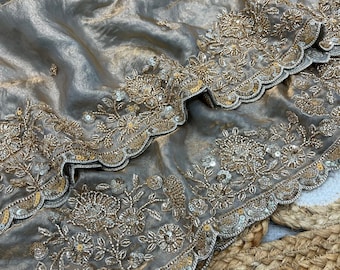 Hand beaded work space Silk Saree: party heavy Wedding Saree