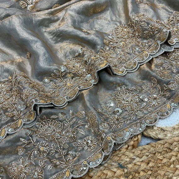 Hand beaded work space Silk Saree: party heavy Wedding Saree