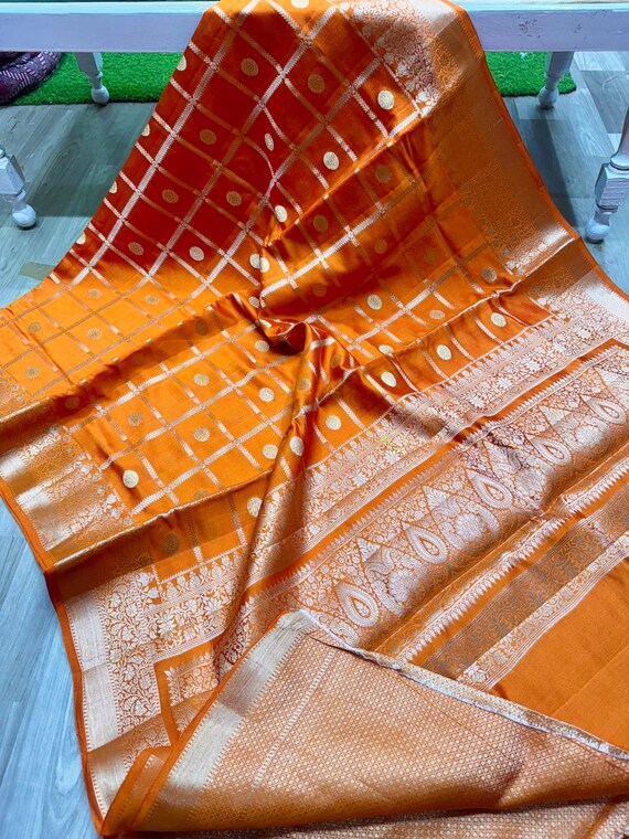 Buta Zari Silk Saree, Handloom Weaving Banarasi Border, Wedding Saree