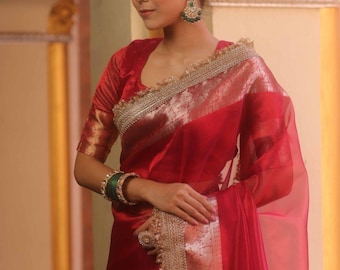 Handloom Kora Tissue Silk Saree, Varanasi Banarasi Border, Silk Mark