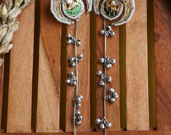 Handmade Brass Jhumka Ear Chains | Indian Temple Jewelry