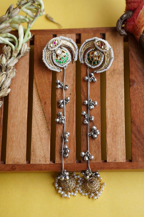 Handmade Brass Jhumka Ear Chains | Indian Temple Jewelry