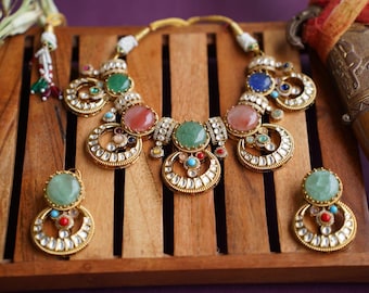 Sabyasachi Inspired Necklace Set, 18k Gold Plated Jewelry, Handmade Bridal Haldi Jewelry