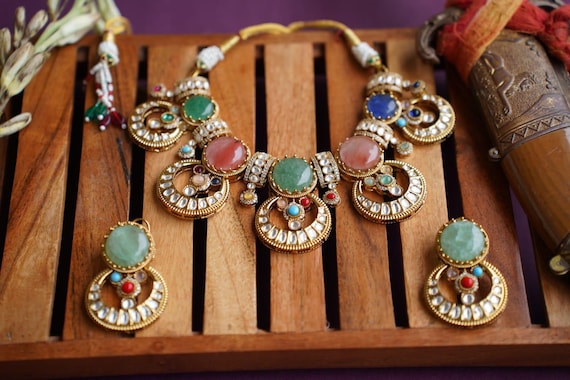 Sabyasachi Inspired Necklace Set, 18k Gold Plated Jewelry, Handmade Bridal Haldi Jewelry