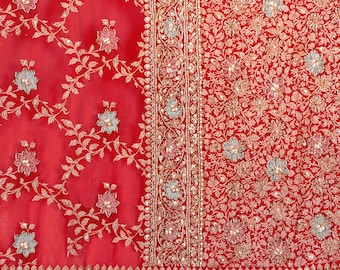 Dabka Zardozi motifs Embroidery Khaddi Georgette Saree, beaded hand work Weaving handloom wedding saree.