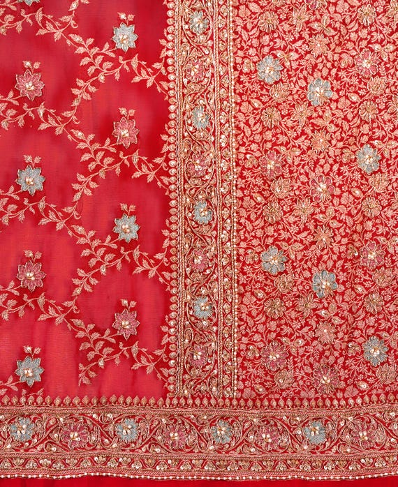 Dabka Zardozi motifs Embroidery Khaddi Georgette Saree, beaded hand work Weaving handloom wedding saree.