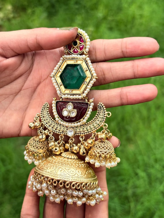 Handmade Gold-Tone Jhumka Earrings | Indian Temple Jewelry