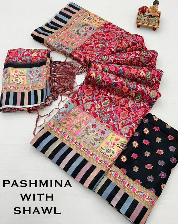 Pashmina Silk Saree, Handloom Sari, Wedding Winter Saree