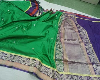 Katan Zari Silk Saree, Handloom Weaving, Banarasi Border, Wedding Saree