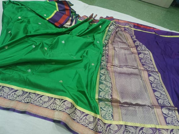 Katan Zari Silk Saree, Handloom Weaving, Banarasi Border, Wedding Saree