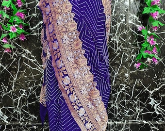 Heavy 80g Khadi Georgette Saree | Rai Bandhani Gold & Silver Kadwa Weave | Handloom Art