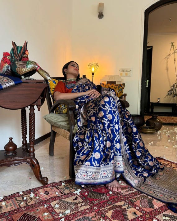 Katan Zari Silk Saree, Wedding Blouse Saree, varanasi Weaving banarasi Handloom exclusive weaving ,banarasi border, silk mark,Nita Inspired.